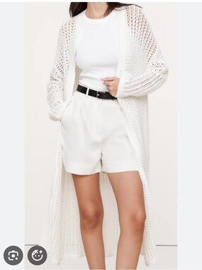 Banana Republic White Open-Knit Crochet Duster Summer Cardigan Cover-up Small